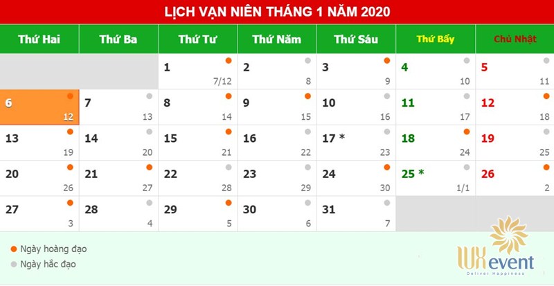 ngày đẹp khai trương tháng 1 năm 2020